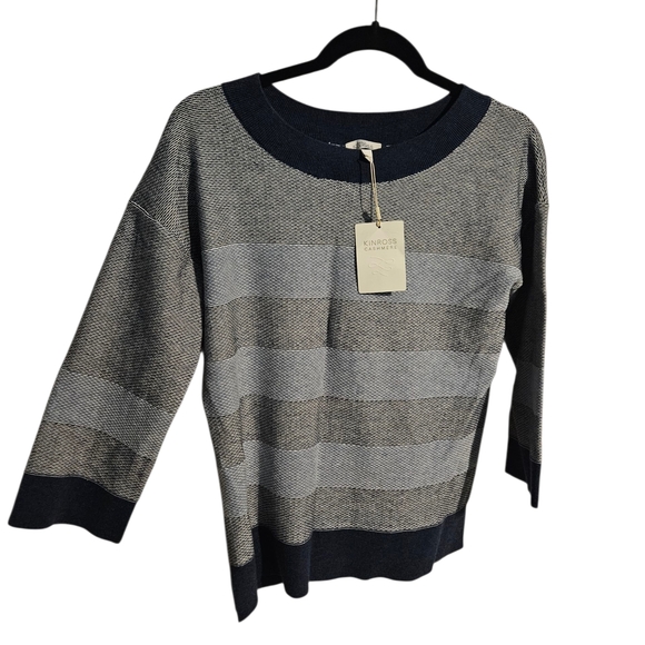 Kinross Sweaters - Kinross Women's Black and Gray Striped Sweater